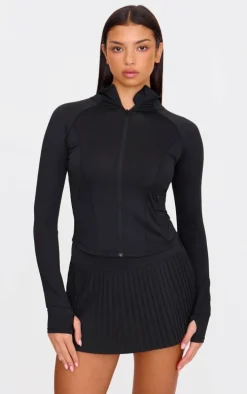 Black Stretch Active Pleated Active Skirt