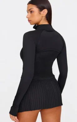 Black Stretch Active Zip Up Pocket Detail Sports Jacket