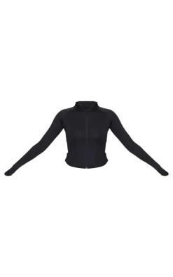 Black Stretch Active Zip Up Pocket Detail Sports Jacket