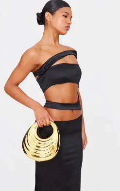 Black Stretch Satin Cut Out Maxi Dress