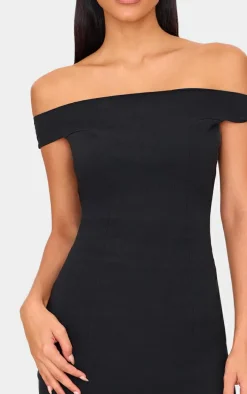 Black Stretch Woven Bardot Bodycon Dress