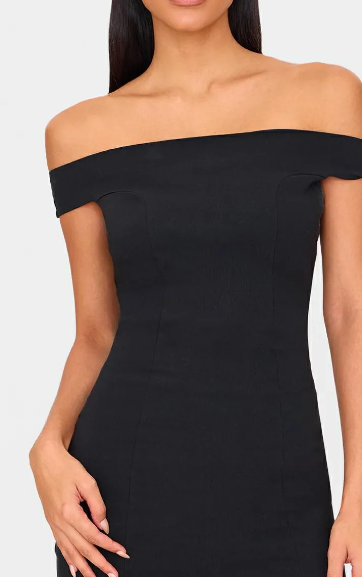 Black Stretch Woven Bardot Bodycon Dress