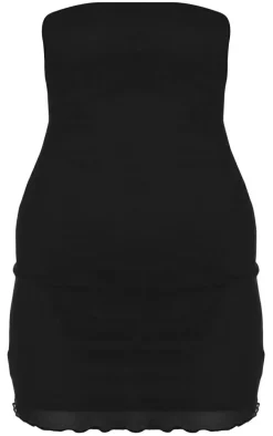 Black Stretch Woven Mesh Panel Detail Bandeau Shift Dress