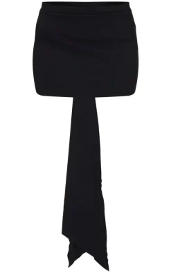 Black Stretch Woven Oversized Bow Detail Mini Skirt