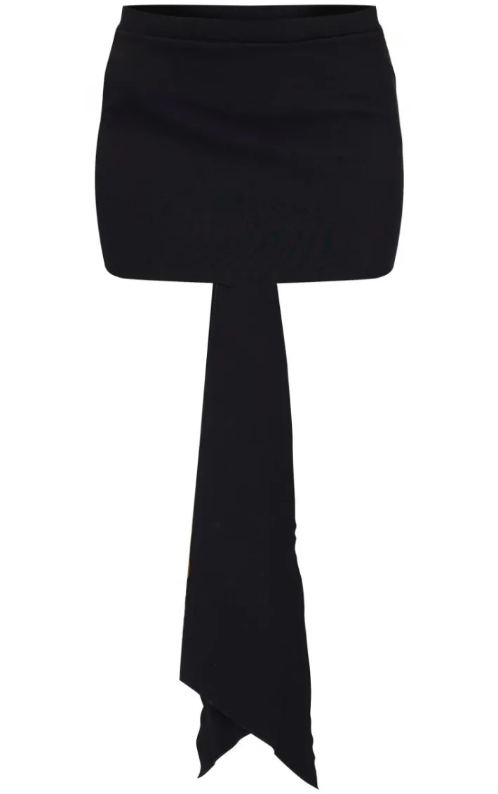 Black Stretch Woven Oversized Bow Detail Mini Skirt