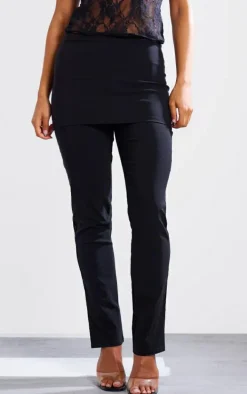 Black Stretch Woven Peplum Skirt Pants