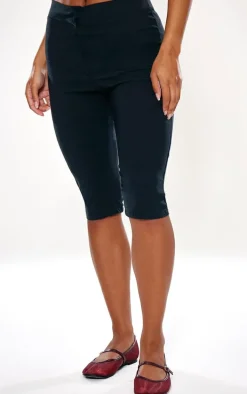 Black Stretch Woven Placket Detail Capri's