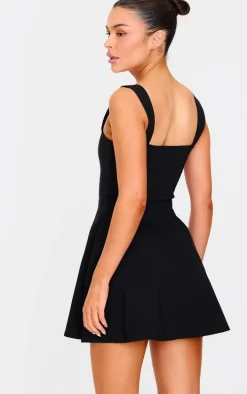 Black Stretch Woven Shift Dress