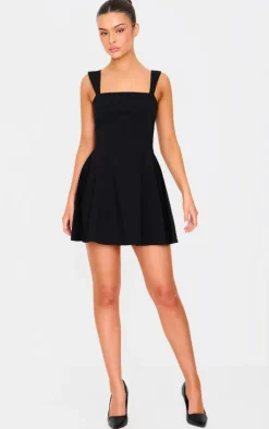 Black Stretch Woven Shift Dress