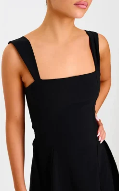 Black Stretch Woven Shift Dress