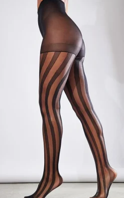 Black Stripe Patterned Tights
