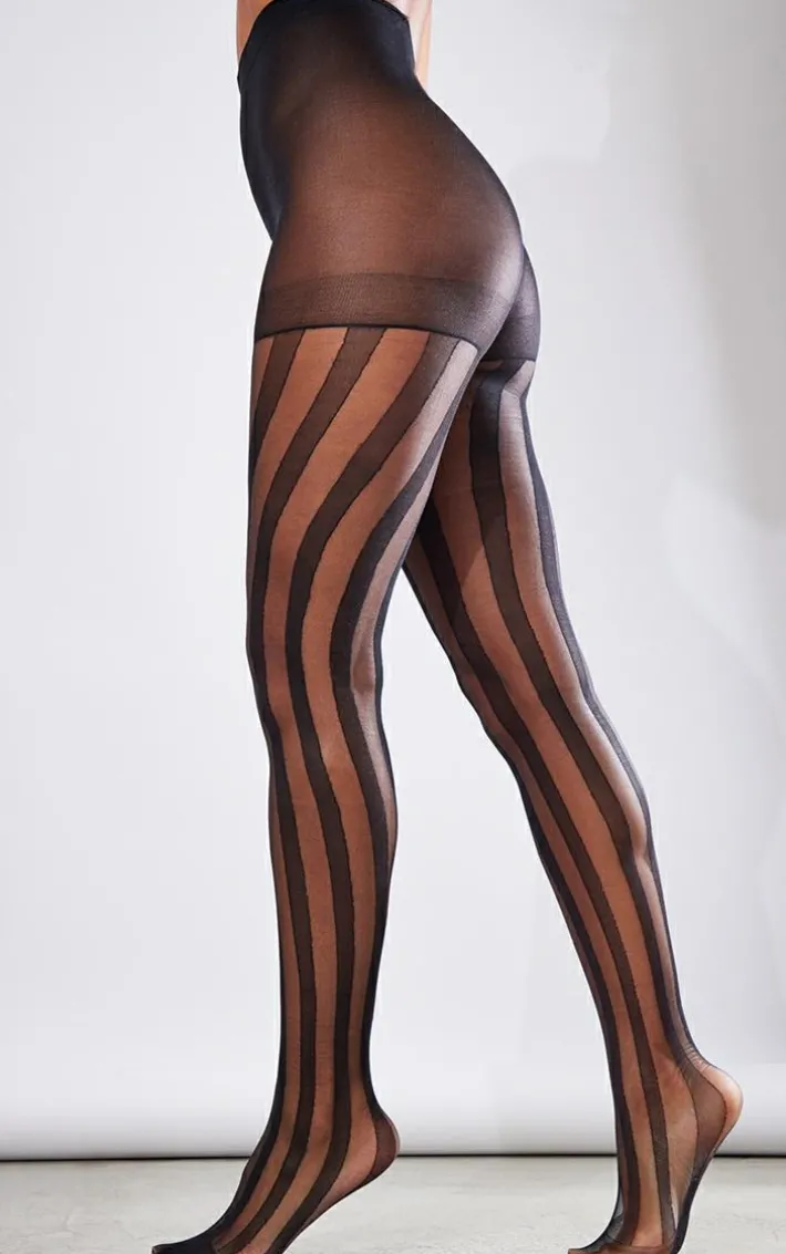 Black Stripe Patterned Tights