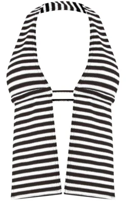Black Striped Textured Rib Halterneck Bralet