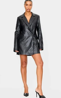 Black Structured Faux Leather Blazer Dress