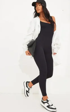 Black Structured Snatched Ribbed Scoop Neck Jumpsuit