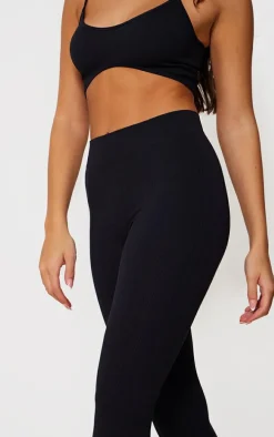 Black Structured Snatched Rib Cuffed Detail Leggings