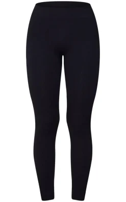 Black Structured Snatched Rib Cuffed Detail Leggings