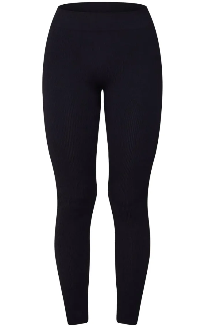 Black Structured Snatched Rib Cuffed Detail Leggings