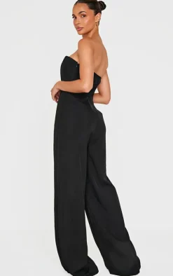 Black Structured Woven Bandeau Boned Detailed Jumpsuit