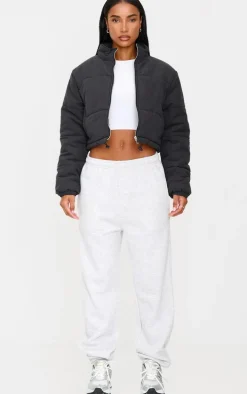 Black Super Cropped Peach Skin Puffer