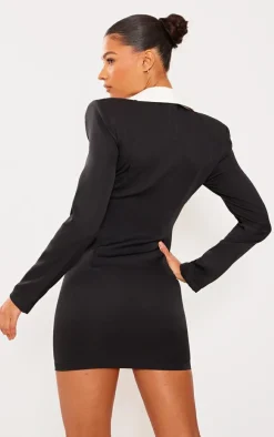 Black Tailored Satin Label Blazer Dress