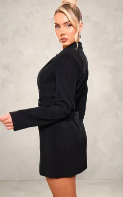 Black Tailored Woven Double Belted Blazer Dress
