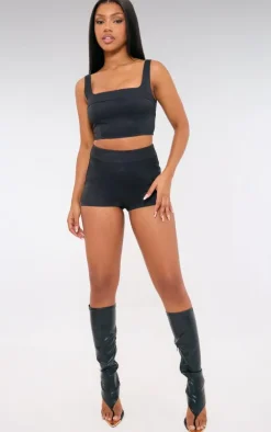 Black Tailored Woven High Waisted Shorts