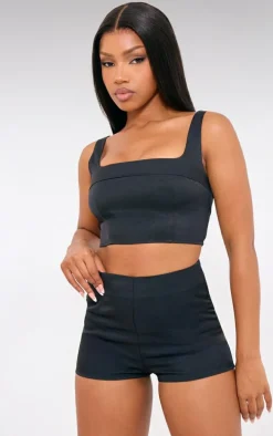 Black Tailored Woven High Waisted Shorts