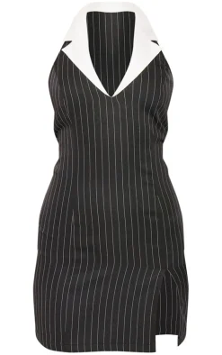 Black Tailored Woven Pin Stripe Contrast Collar Bodycon Dress