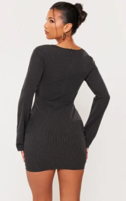 Black Tailored Woven Pinstripe Pocket Bodycon Dress