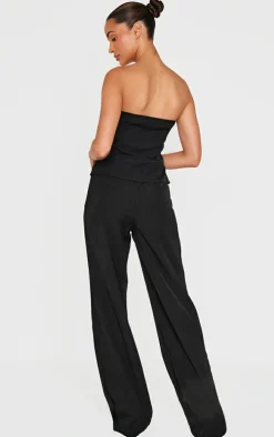 Black Tailored Woven Thin Belt Detail Bandeau Jumpsuit