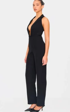 Black Tailored Woven Vest Lace Up Detail Jumpsuit