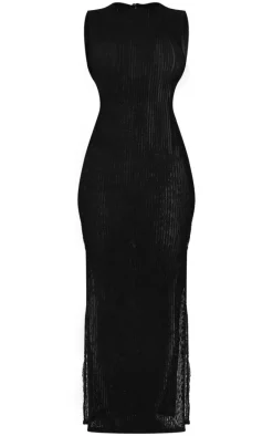 Black Texture Extreme Back Cut Out Maxi Dress