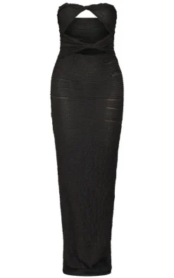 Black Textured Bandeau Twist Cut Out Maxi Dress