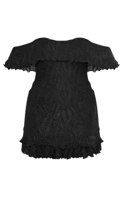 Black Textured Bardot Tiered Shift Dress