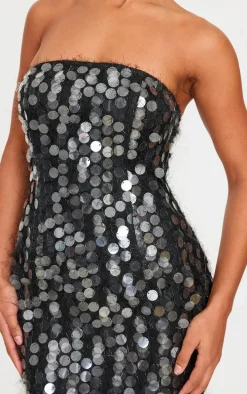 Black Textured Disk Sequin Maxi Dress