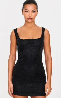 Black Textured Glitter Underwire Strappy Shift Dress