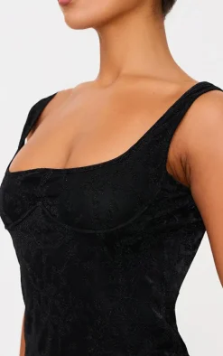 Black Textured Glitter Underwire Strappy Shift Dress