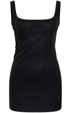 Black Textured Glitter Underwire Strappy Shift Dress