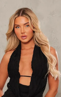 Black Textured Halter Neck Cowl Neck Mini Dress