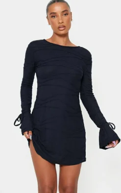Black Textured Jersey Cut Out Back Bodycon Dress