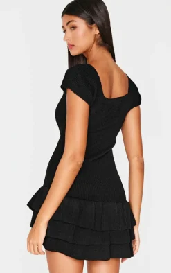 Black Textured Knit Rara Mini Dress