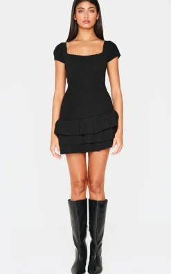 Black Textured Knit Rara Mini Dress