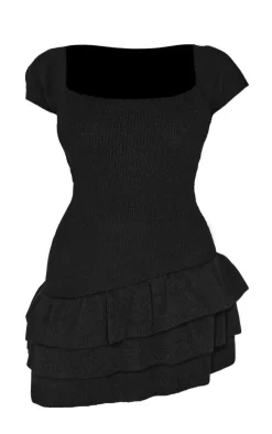 Black Textured Knit Rara Mini Dress