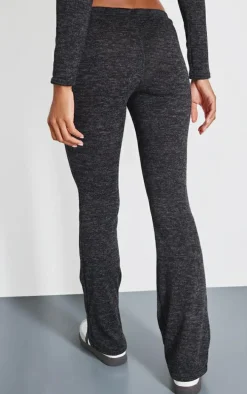 Black Textured Marl Contrast Seam Skinny Flare Pants