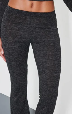 Black Textured Marl Contrast Seam Skinny Flare Pants