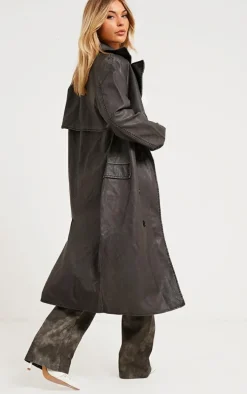 Black Textured PU Trench