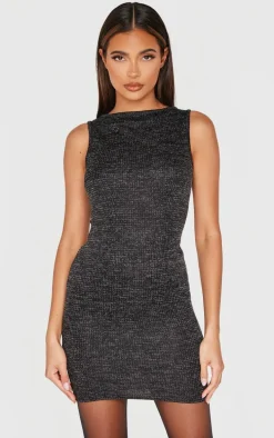 Black Textured Sleeveless Bodycon Dress