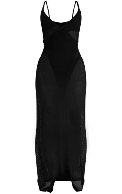 Black Textured Wrap Front Maxi Beach Dress