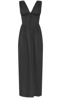 Black Tie Detail Corset Maxi Dress